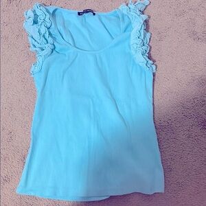 Boston Proper Light Blue Ruffle Sleeve Tank Top